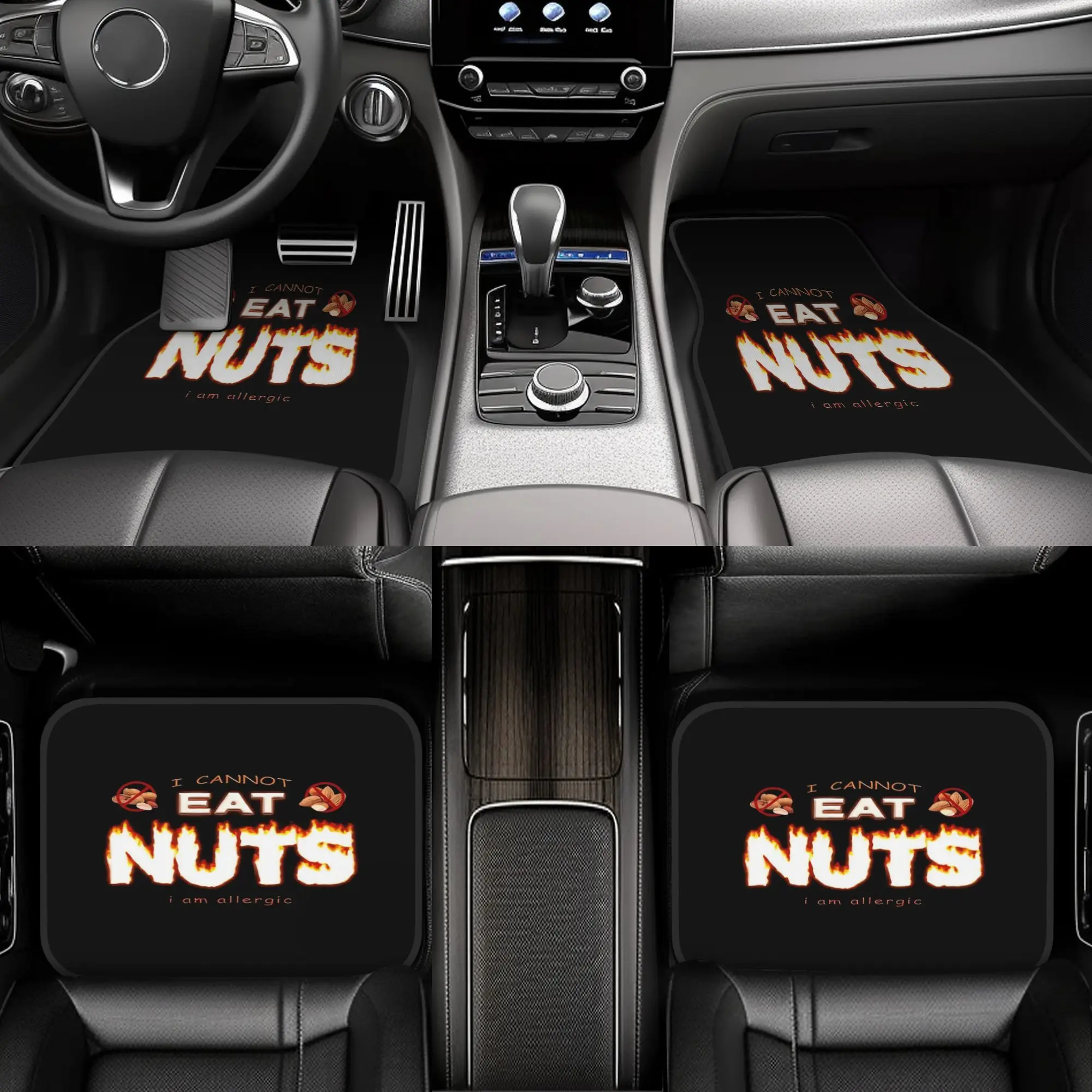 

Комплект из 4 забавных автомобильных ковриков с надписью «Не могу есть орехи, у меня аллергия», юмористический дизайн, полное покрытие передних и задних сидений, Dr.