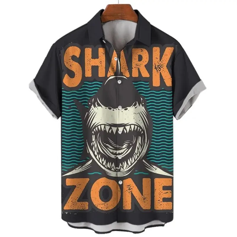 Shark 3D Print Hawaiian Beach Shirts Men Women Fashion Vintage Streetwear Oversized Short Sleeve Shirt Tops Blouse Man Clothing