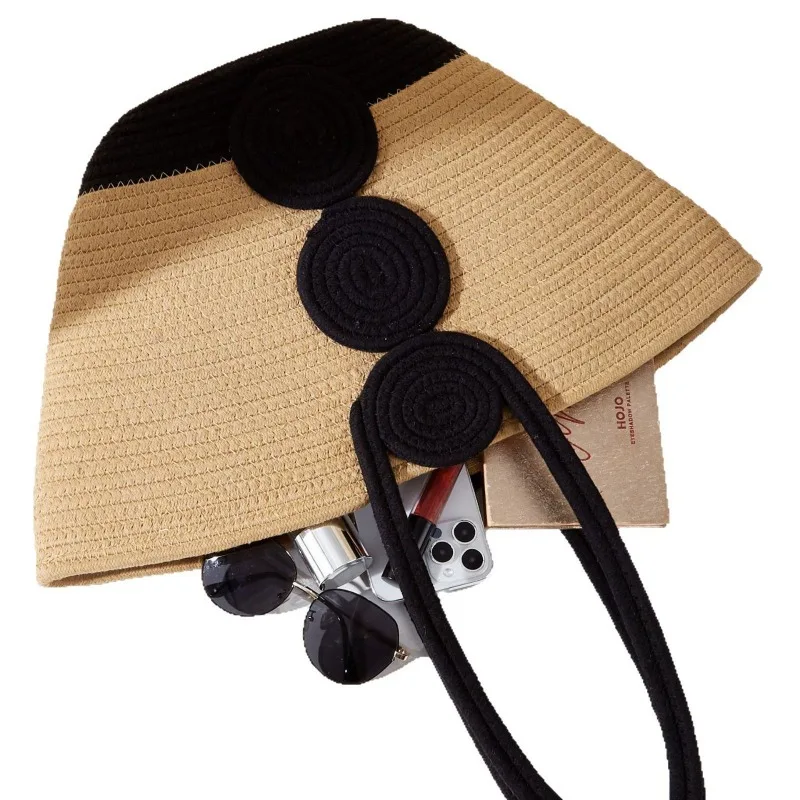 New Cotton Thread Straw Bag Wheel Women's Handbag Woven Bag Portable Vacation Leisure Street Shot Shoulder Literary Beach Bag