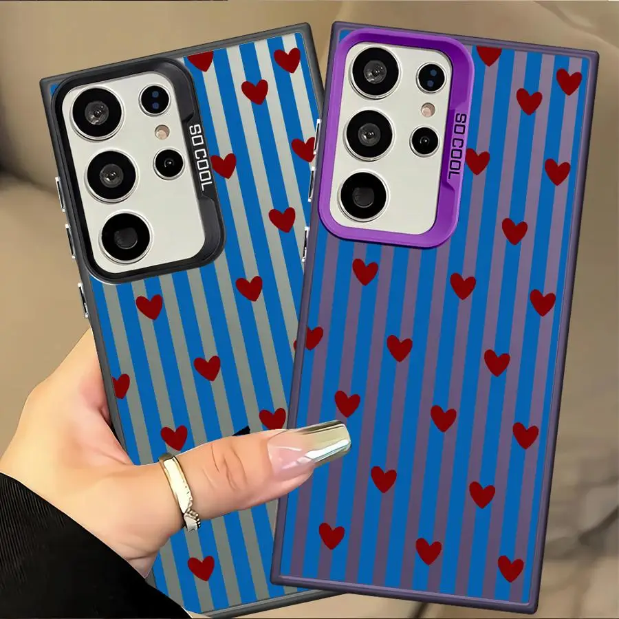 Phone Cover Case for Samsung Galaxy S25 S24 FE S21 S23 Ultra S22 S20 Plus S25Edge S23 Note 20 Ultra Stripe Love Heart 