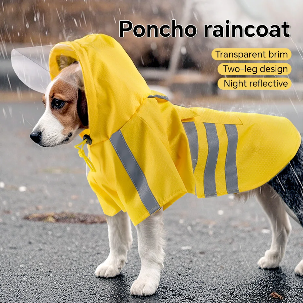 Cão de estimação poncho capa de chuva reflexiva impermeável ao ar livre roupas chuvosas andando viajar à prova de vento com capuz todos os tamanhos capa de chuva do cão