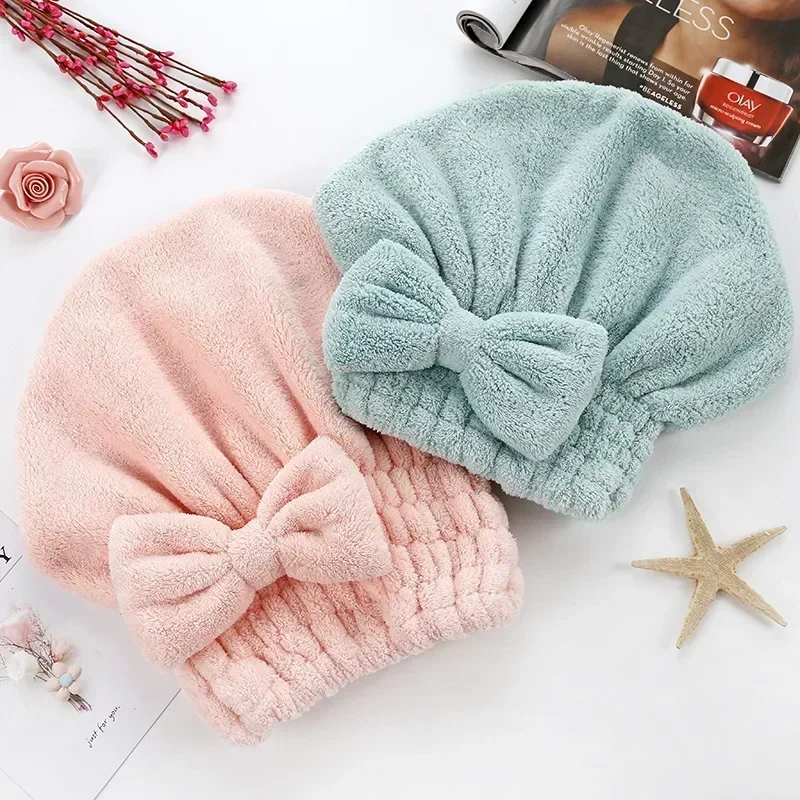 Microfiber Hair Drying Towel Super Absorbent Hair Dry Wrap with Button Soft Bath Shower Cap Absorbent  Lady Turban Head