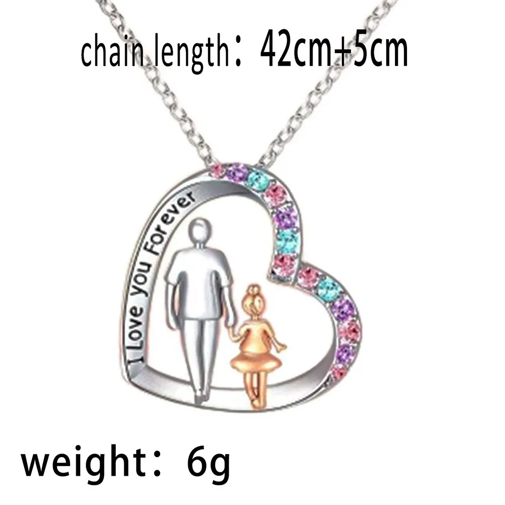 جديد أنا أحبك إلى الأبد على شكل قلب ملون تقليد الماس محفورة قلادة أبي وابنتها مجوهرات عطلة هدايا رومانسية