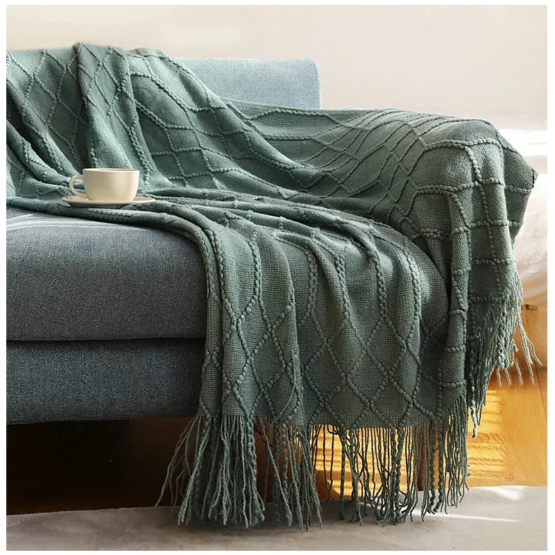 Inya-Luxury Knitted Blankets, Throw Fringes, Warm, Soft Weighted Blanket for Bed, Fleece Plaid, Farmhouse