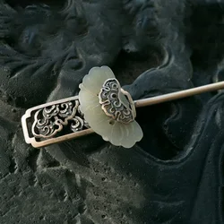 925 silver inlaid natural Hetian white jade hair jewelry classic vintage ethnic style auspicious cloud pattern hanfu accessory