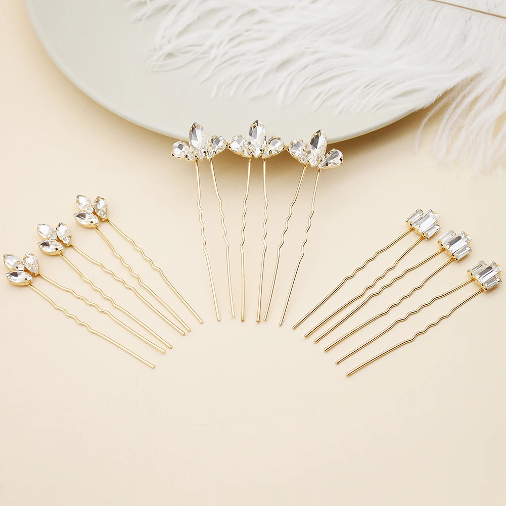 Simple Crystal Hairpin Set Bridal Headpiece Daily Hair Clips Hair Accessories For Women Gold Hair Clips Jewelry Accessories image 3