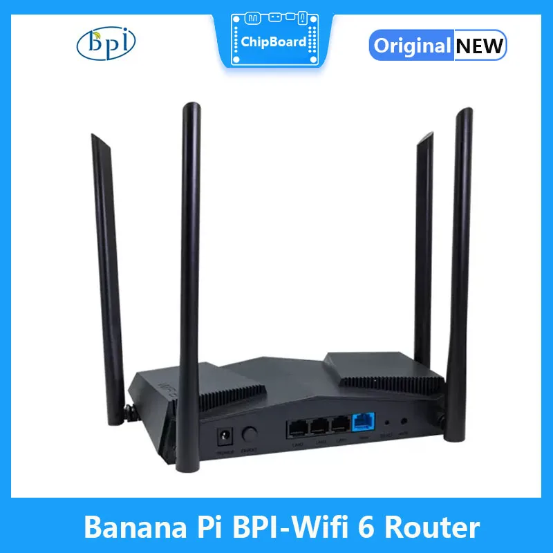 Banana Pi, BPI Wifi 6 Router, TR6560+TR5220 Wifi, SOC Dual Core ARM, Cortec A9 Integrated 5GE PHY RGMII 6 GE MACs, Routing Board