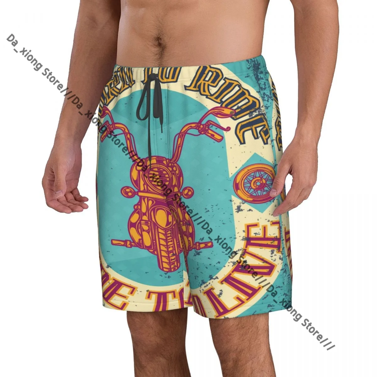 Men Beach Short Quick-drying Swimming Trunk Poster With Motorcycle Wheels Swimwear Swimsuit Bathing Shorts