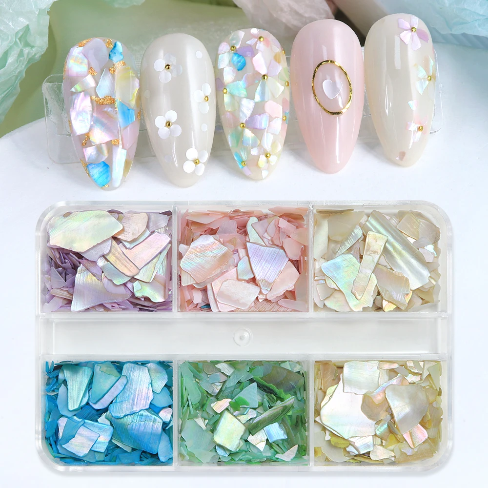 

Irregular Shell Nail Art Charms Iridescent Shell Fragments Japanese Korean Style Designs Nail Ornaments Manicure DIY Decorations