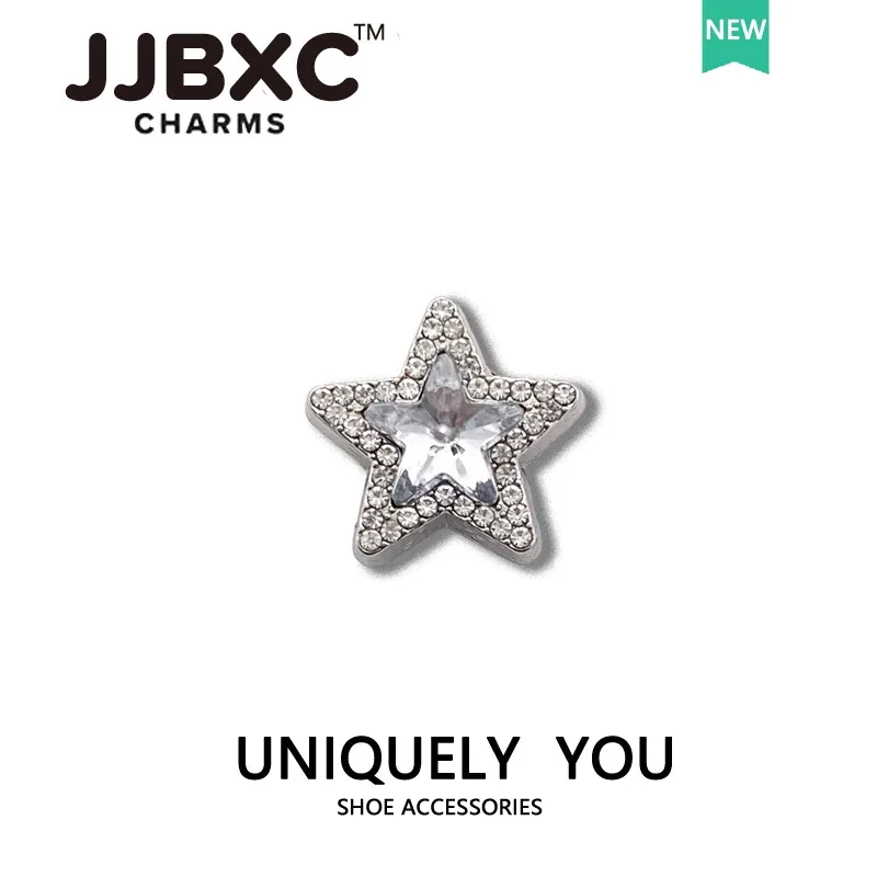 Metal JJBXC charm Shoe Buckle Shoe Accessories Silver Alloy Diamond Five-pointed Star DIY Fashion Shoes decorations