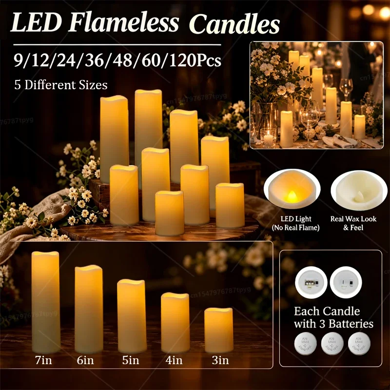 9-120Pcs LED Flameless Candles Battery Operated Flickering Artificial Candles Wedding Party Concert Home Table Decorations