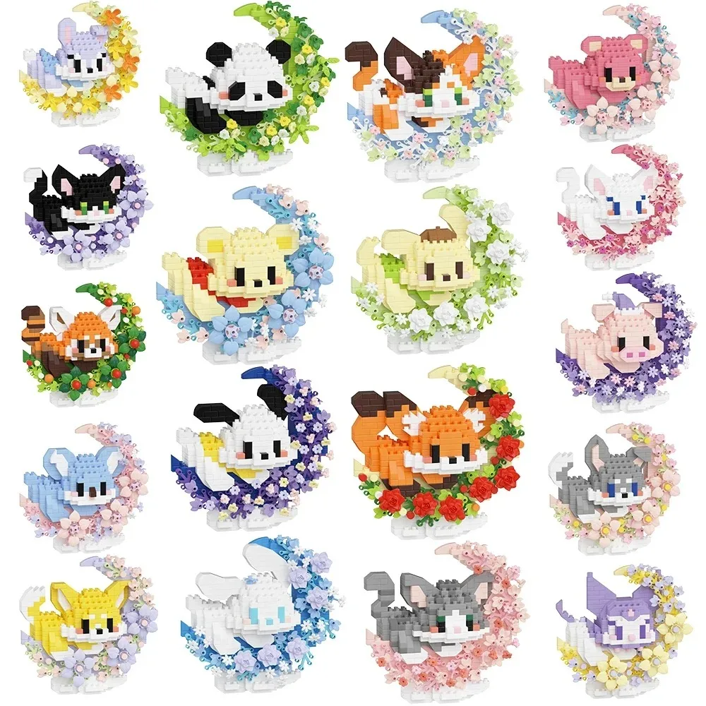 

Cute Pet Dog Cat panda Rabit Cartoon Animal Flower Model Mini Building Blocks DIY Construction Toy Christmas Birthday Gift