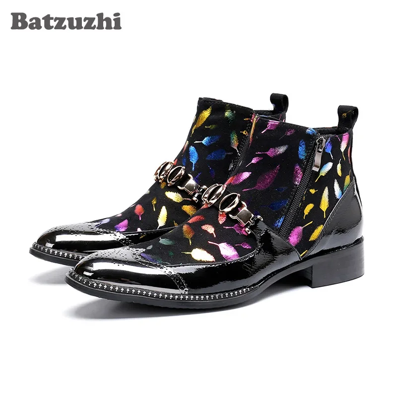 

Batzuzhi Italian Type Men Boots Iron Toe Soft Genuine Leather Ankle Boots Men Multi Color Party Botas Hombre Designer's Shoes!