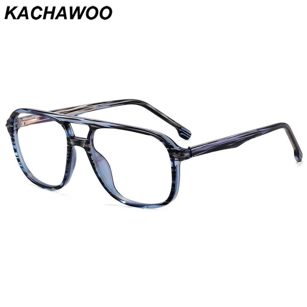 

Kachawoo square glasses blue light blocking male tr90 acetate fashion spectacle frame for men brown blue pattern double bridge