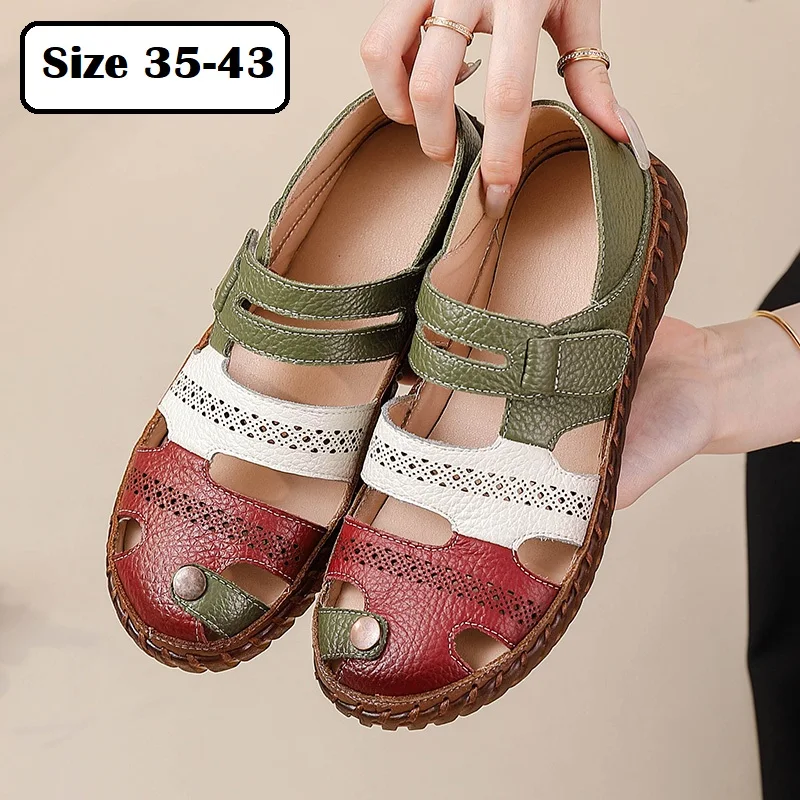 

Женские сандалии из натуральной кожи большого размера 43, с застежкой на липучке, модель «Мэй Джейн», новые, для пляжа и путешествий, дышащие.