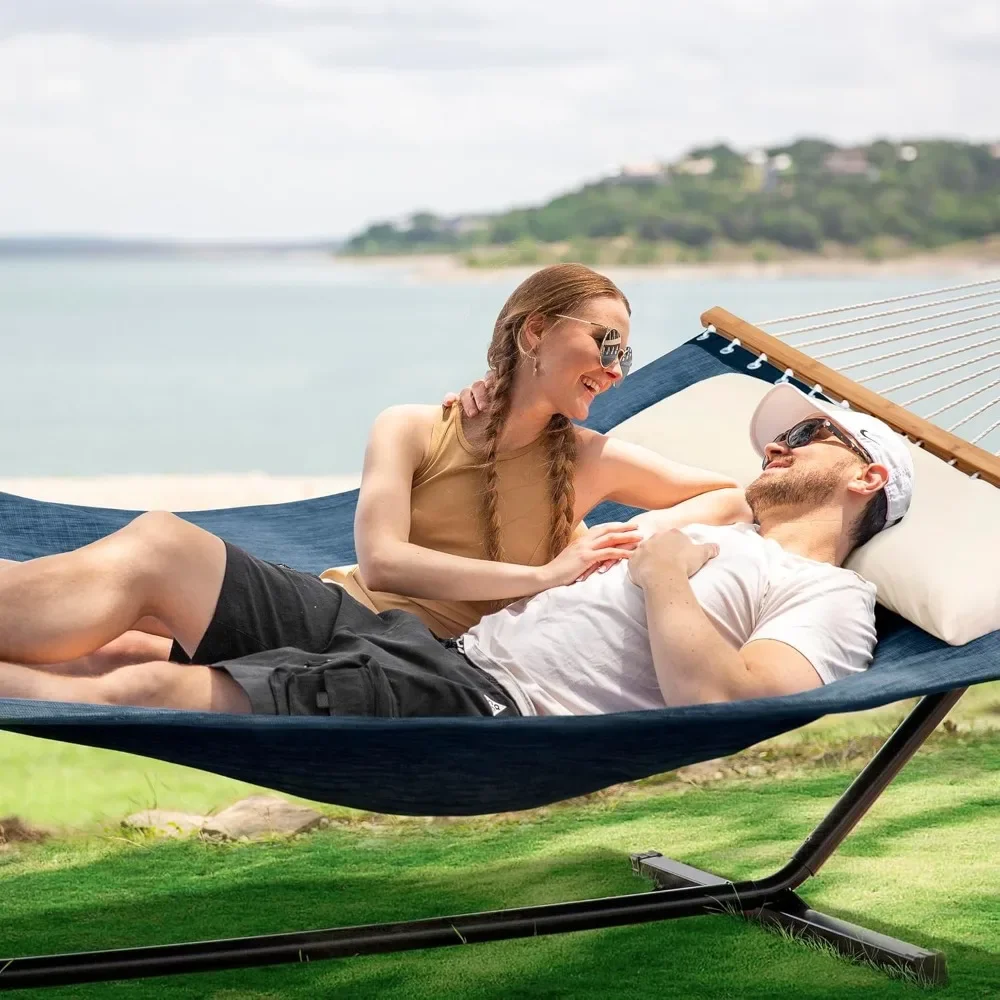 Hammocks for Outside with Stand, Quick Dry Two Person Hammock with Head Pillow, 450 lbs Capacity, Navy