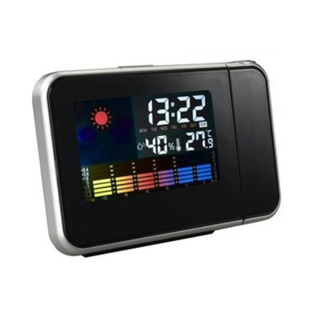 LCD Projection Alarm Clock  Creative Color Display  Temperature and Humidity Measurement  Calendar Function  Power Supply