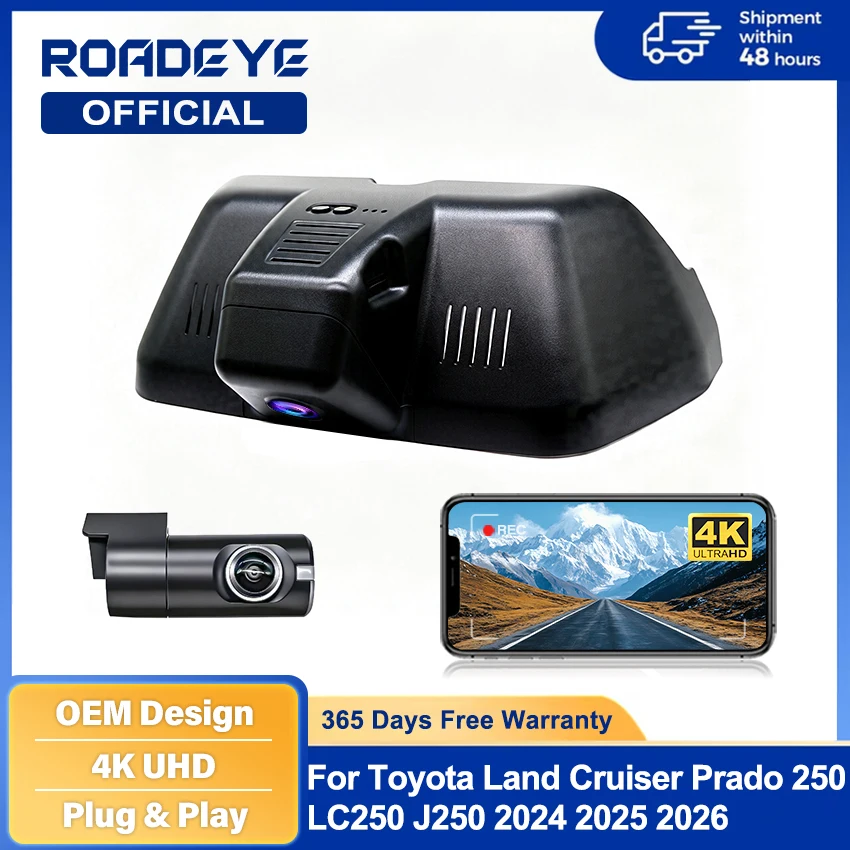 Plug and Play 4K Car Dvr Dash Cam Wifi Front Rear Camera Video Recorder For Toyota Land Cruiser Prado J250 LC250 J250 2024-2026