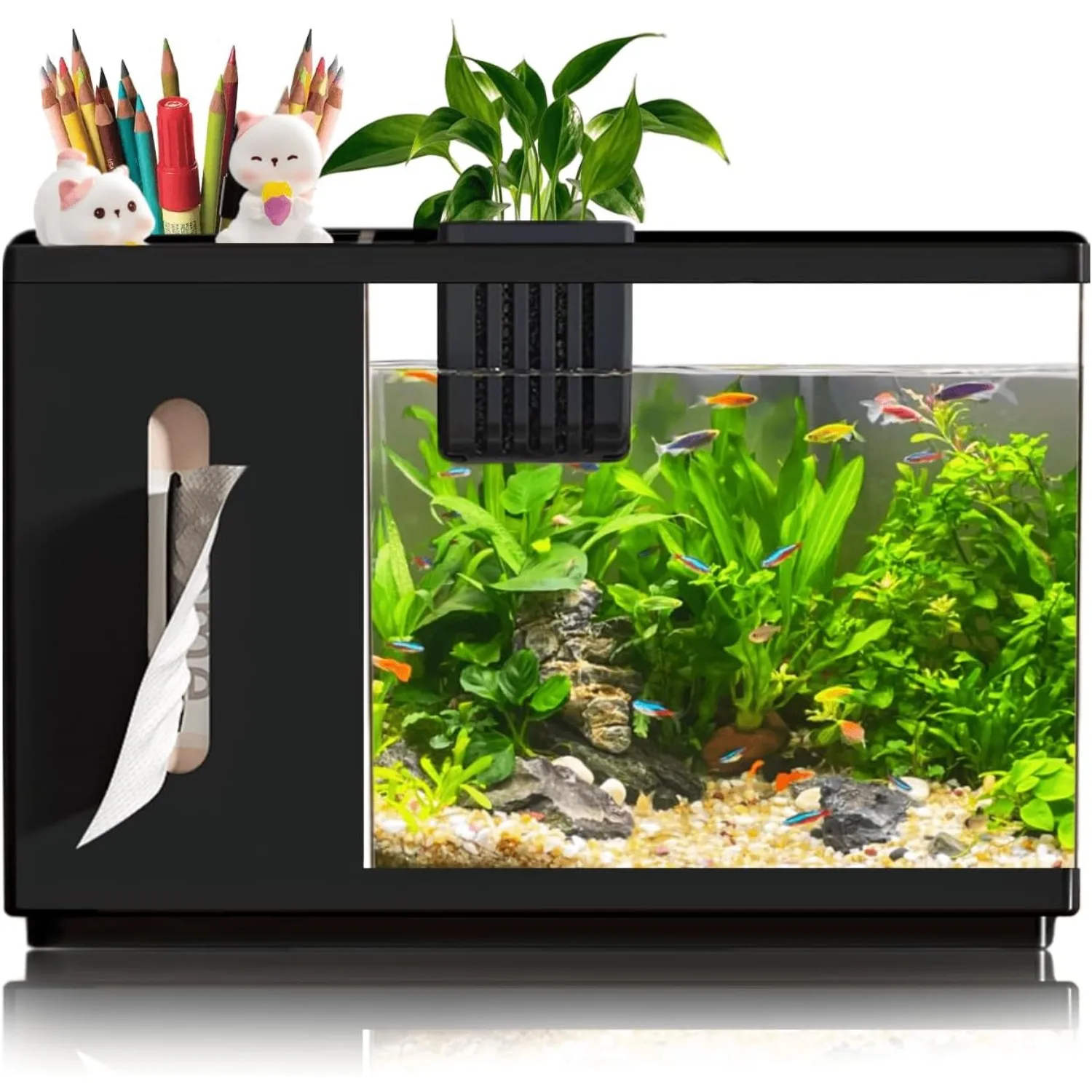 

1.5 Gal Small Desktop Aquarium – Transparent Fish Tank with Hydroponic Planting Basket, Multifunctional for Office & Desk Use