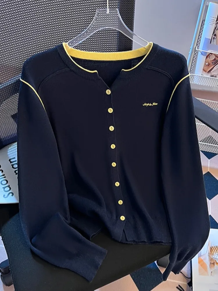 심플 스티치 레터 롱 스웨터 니트 오픈 가디건 여성 초가을 얇은 상의 셀프키 슬레 출퇴근 한국 버전