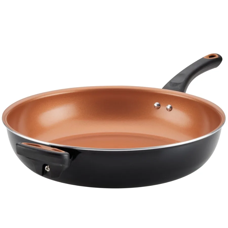 

Glide Copper 12.5 Inch Ceramic Nonstick Deep Frying Pan with Helper Handle Dishwasher Safe Black