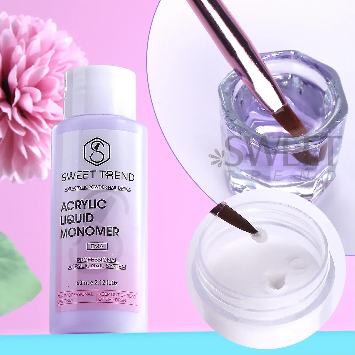 Líquido monomero acrílico de 60ml para uñas, herramienta de extensión hipoalergénica de bajo olor, líquido de cristal, suministros de manicura profesionales para salón