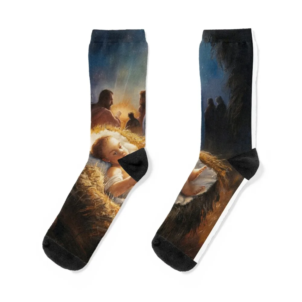

JESUS IN THE MANGER Socks Non-slip gym christmas gifts warm winter Socks Women Men's