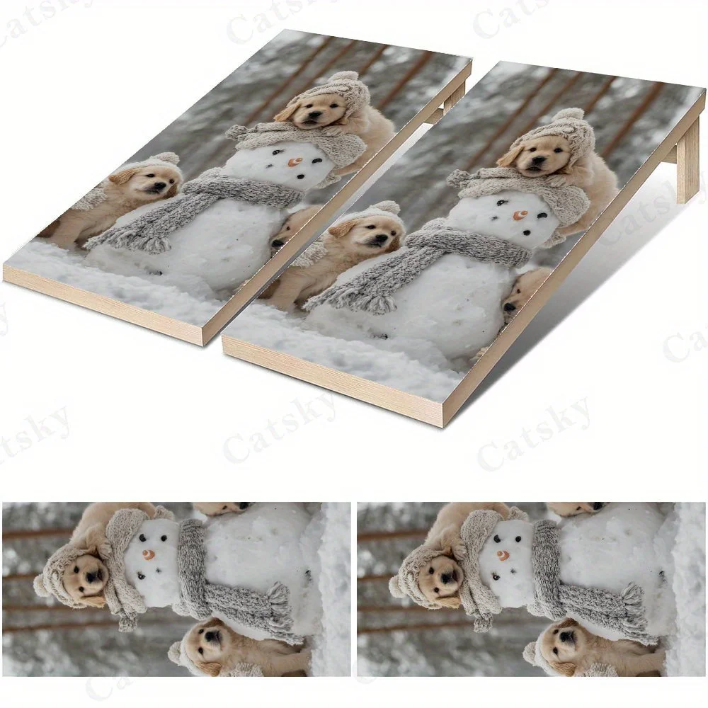 

Golden Retriever Puppies Playing with Snowman 2D Flat Vinyl Sandboard Stickers - Bubble-Free, Easy Application, Waterproof, One-