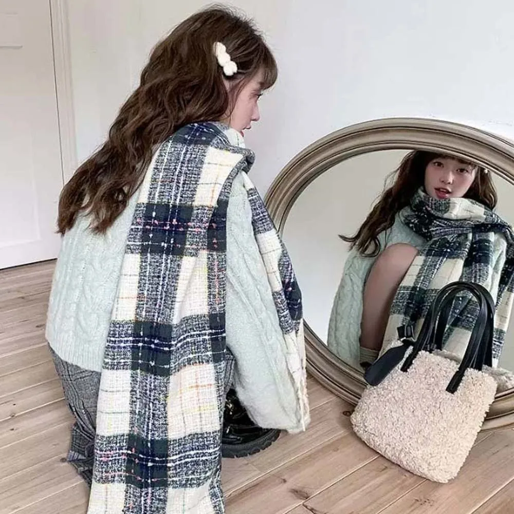 

Gifts Soft Plaid Knitted Scarf Cold-proof Classic Long Tassel Neckscarf Korean Style Solid Color Women Thickened Scarf Men