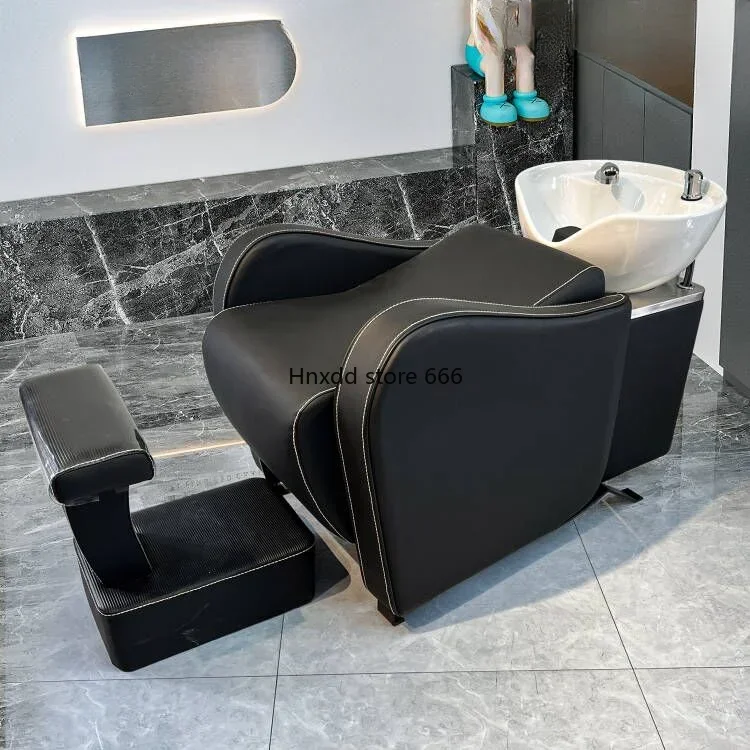 New Internet celebrity hair salon semi-reclining high-end flushing bed ceramic basin
