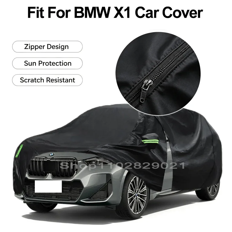 Zipper Door Waterproof Car Cover For BMW X1 Windproof Dustproof UV Protection All Weather Auto Protector