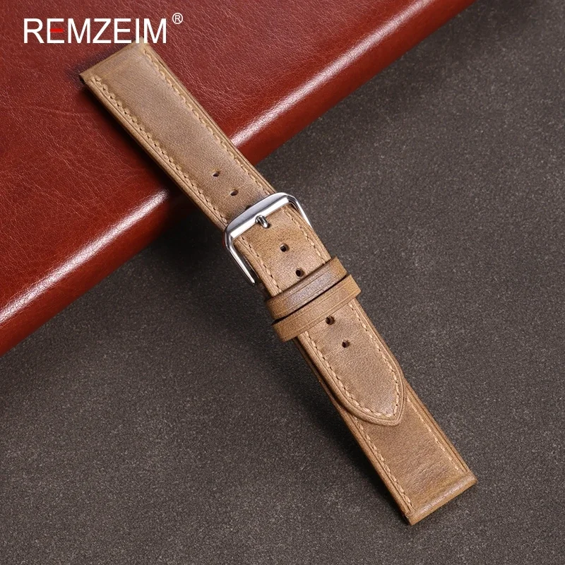 Retro Oil Wax Discoloration Genuine Leather Watch Bracelet 18mm 19mm 20mm 21mm 22mm Watchband  Accessories