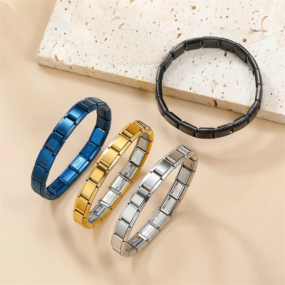 Trendy Square Italy Stainless Steel Bracelets For Women Men HipHop Metal Italian Modules Stretchable Gift Birthday Party Jewelry