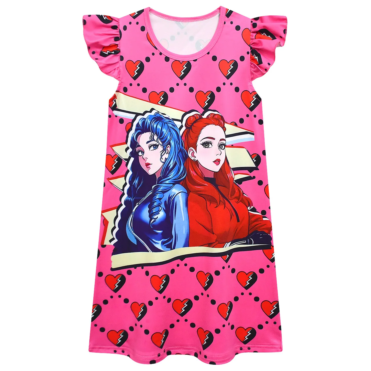 Descendants 4 Kids Dress for Girls The Rise of Red Halloween Costume Fly Sleeve Cartoon Nightdress Baby Children Casual Vestido