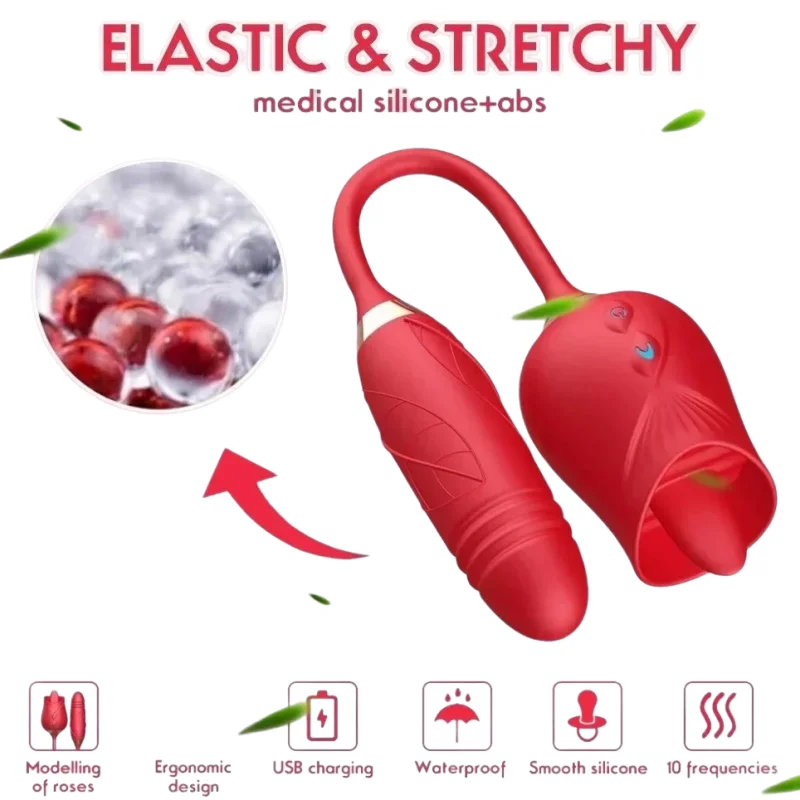 Multi Speed Rose Licking Vibrator Thrusting Dildo Clitoral G-Spot Stimulator Massager Rechargeable Waterproof Sex Toy for Women view 2