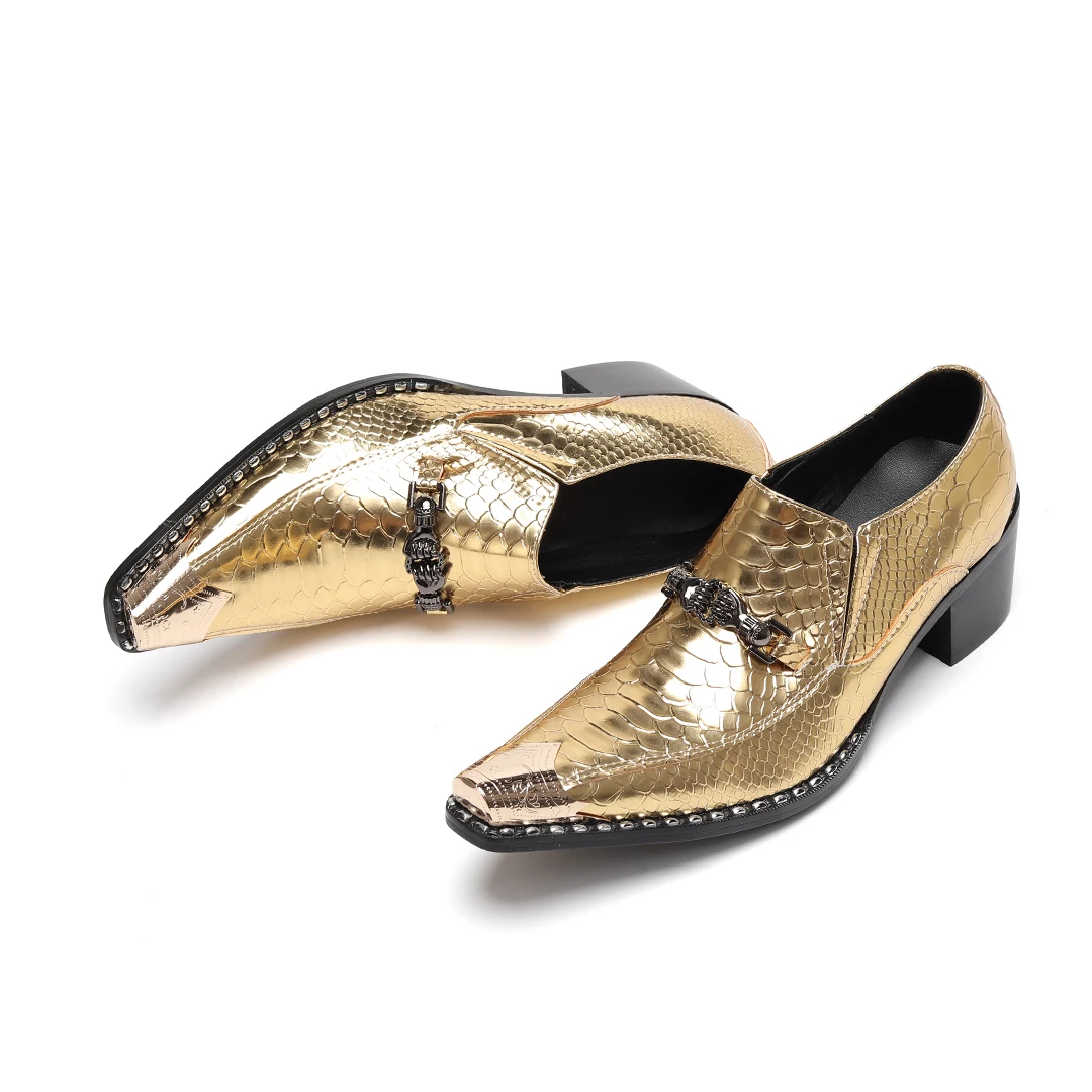 Sparkly Gold Pointed Toe Men Real Leather Shoes Large Size Formal Business Office Shoes Male Wedding Party Evening Dress Shoes