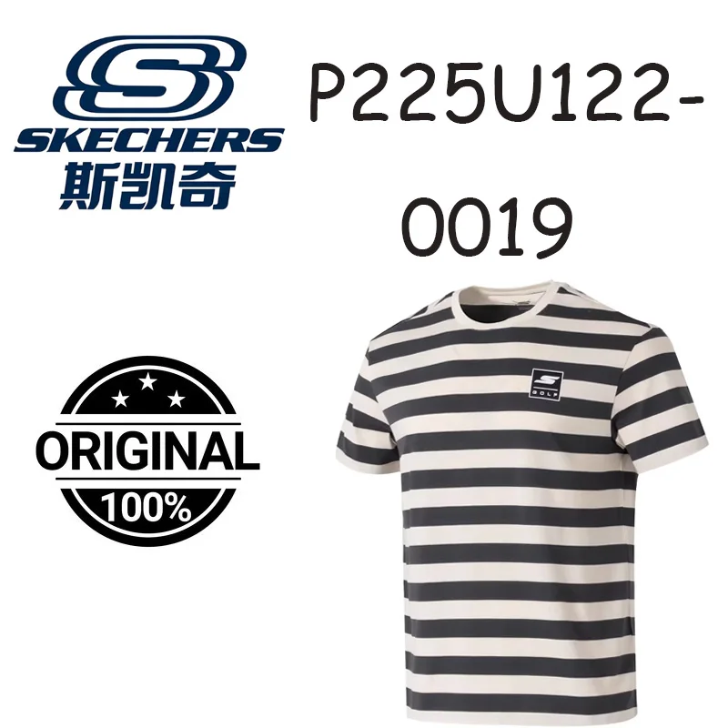 

Skechers Short Sleeve T Shirt Striped Crew Neck Small Chest Patch Casual Cotton Tee Bright White P225U122-0019