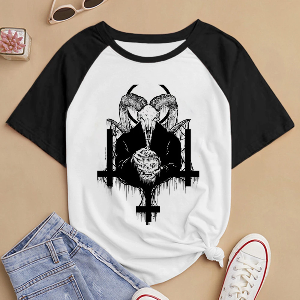 Unisex Satan Horror Satanist Devil T Shirt Women/men Satanism Evil Demon Grim Death Tshirt Skull Supernatural T-shirt Female