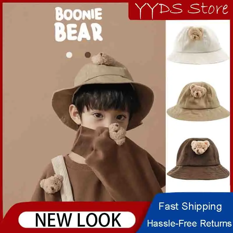 

Children's Cotton Cartoon Bucket Hat Spring and Autumn Playful Boy Sun Hat Three-dimensional Bear Windproof Fisherman Hat