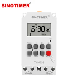 Interruptor de temporizador Digital de segunda configuración, relé de tiempo programable semanal, salida de voltaje, alta potencia de carga, 30A, CA 220V, cc 12V, 24hr, 7 días