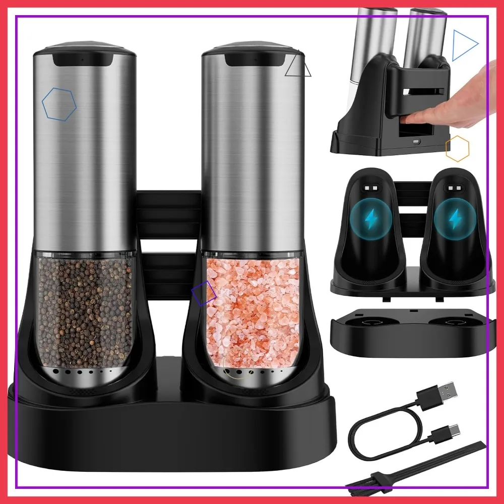 

Electric Salt and Pepper Grinder Set, Type-C Fast Charging, Adjustable Coarseness, Stainless Steel with LED Light