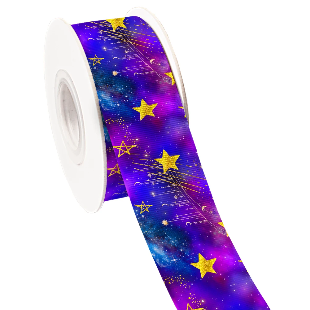 Disegni adorabili Starry sky Star Moon Pattern nastro di raso in Grosgrain stampato per confezioni regalo fiocco per capelli accessorio artigianale