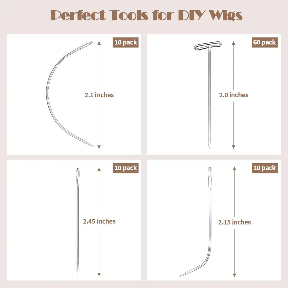 90pcs Wig Pins for Mannequin Head Straight T Wig Pins for Mannequin Head&C Curved Needles J Shaped Weaving Needles