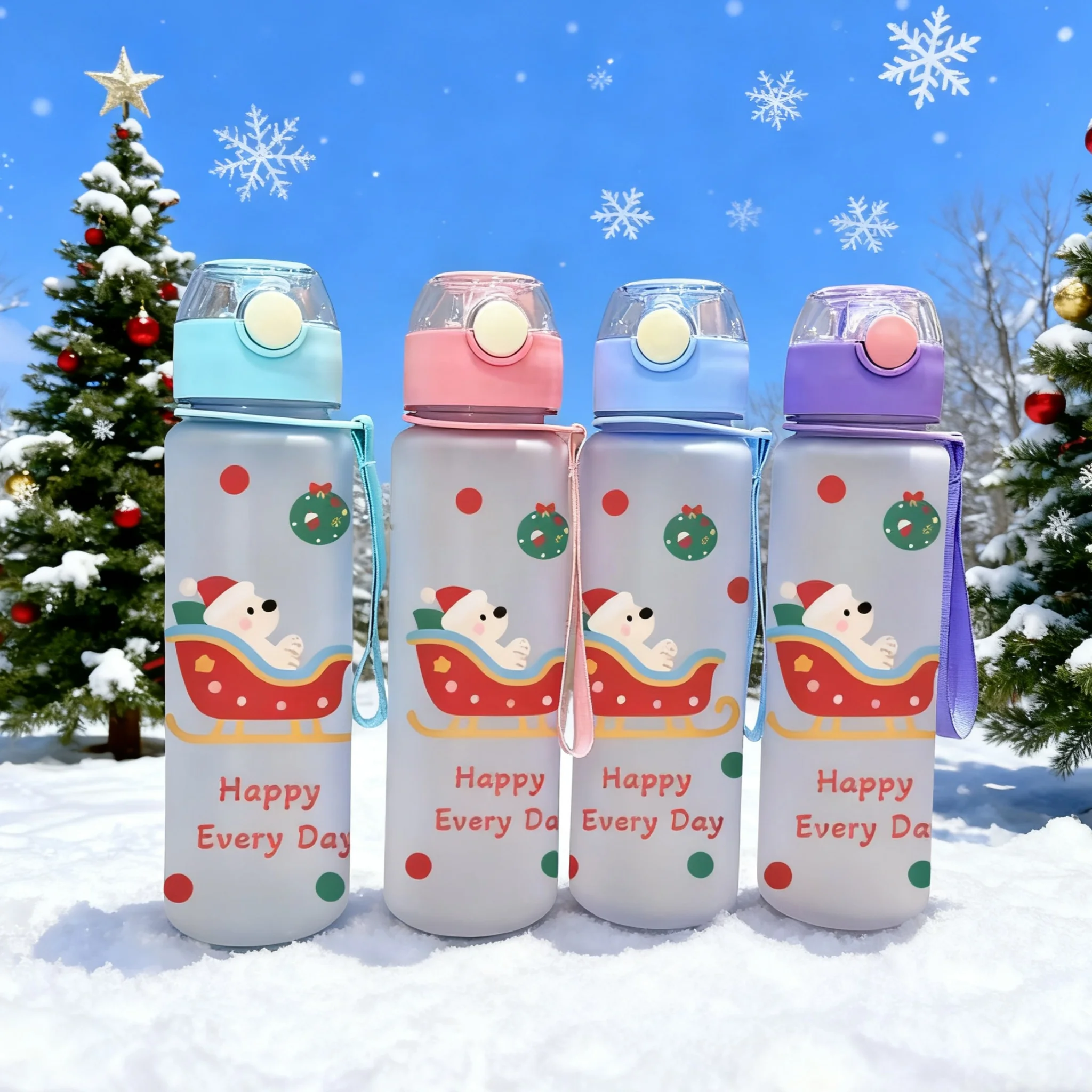

3D Printed 700ml Water Cup with Cute Christmas Sleigh & Puppy Patterns – Stylish Festive Vibe, Frosted Premium Texture, Leak-Pro