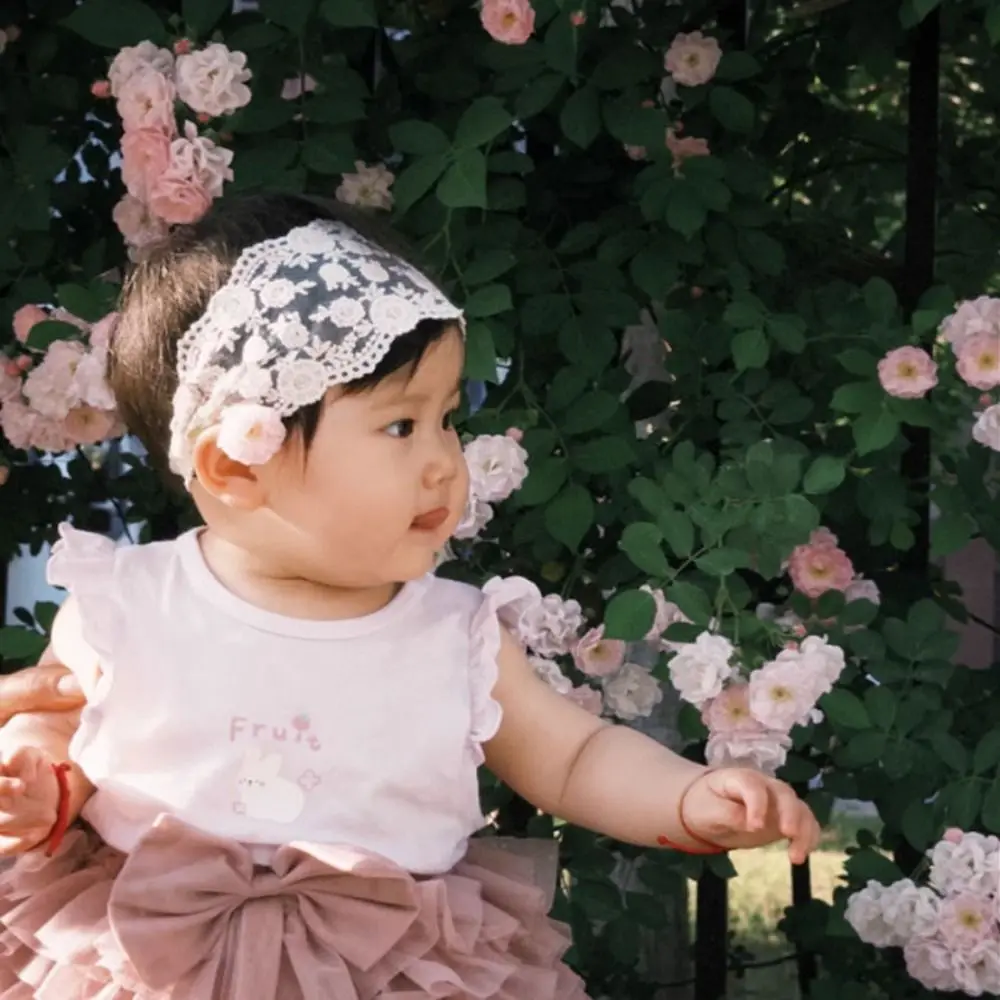 

Lovely Wave Lace Baby Headband Embroidered Flower Infant Hairband Headdress Turban Elastic Hair Hoop Princess Girls