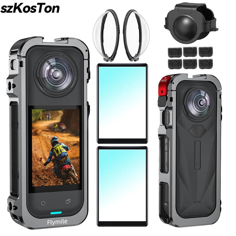 حافظة واقية من الألومنيوم لإطار الكاميرا Insta360 X5 قفص أرنب مع غطاء لعدسات السيليكون حذاء بارد لملحقات Insta 360X5