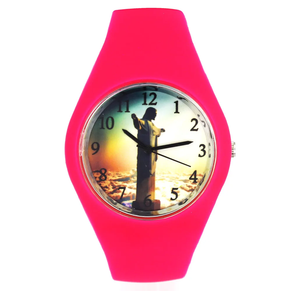 Jesus Christ Cross Brazil Crucifix Easter Day Gift Women Men Fashion Silicone Band Sport Quartz Wrist Watch