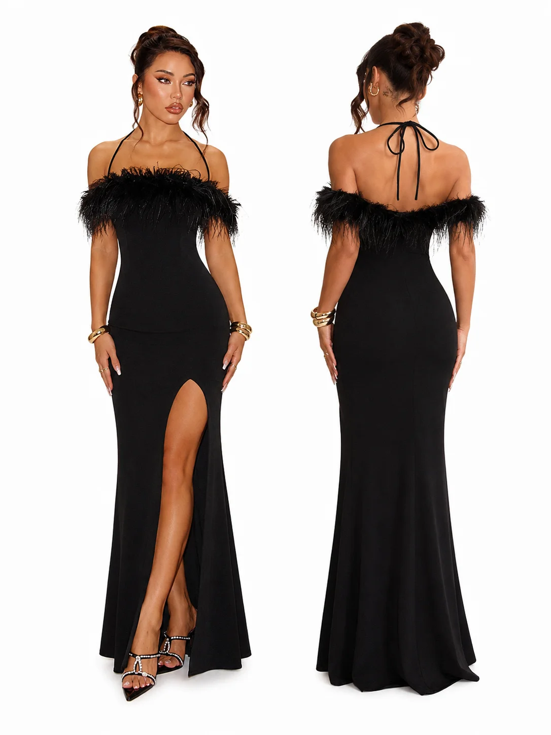 Women Off Shoulder Feather Mer - огляд і ціна Maxi Dress Halter