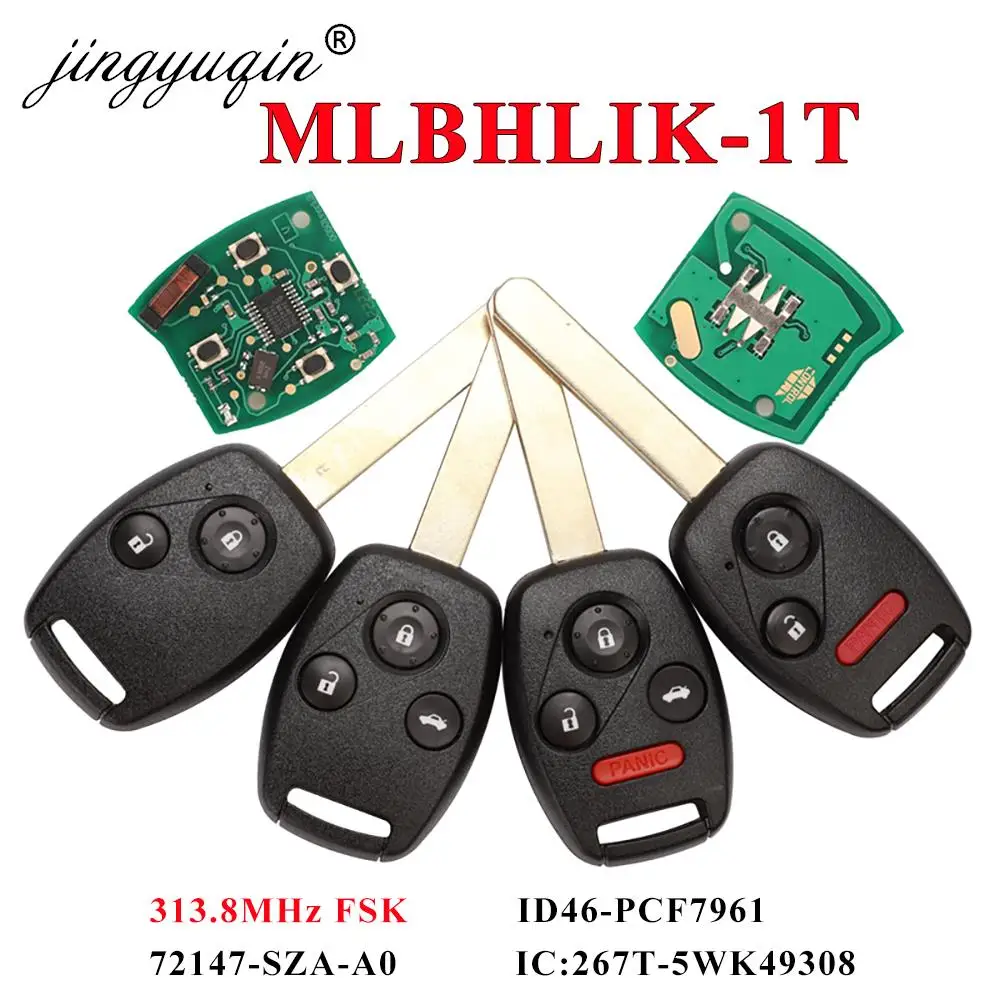 

jingyuqin Remote Car Key for MLBHLIK-1T 313MHz/ 313.8MHz for Honda CRV Accord 2008-2012 with ID46 PCF7961 chip IC:267T-5WK49308