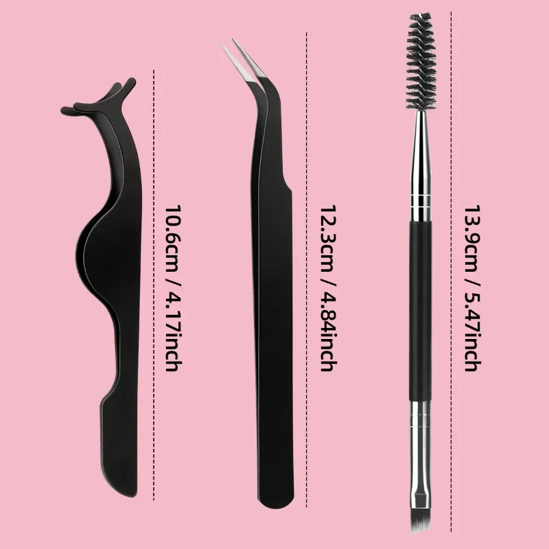 3PCS eyelash tool set with storage box, false eyelash assistance tool and eyelash brush, used for eyelash combing and grafting